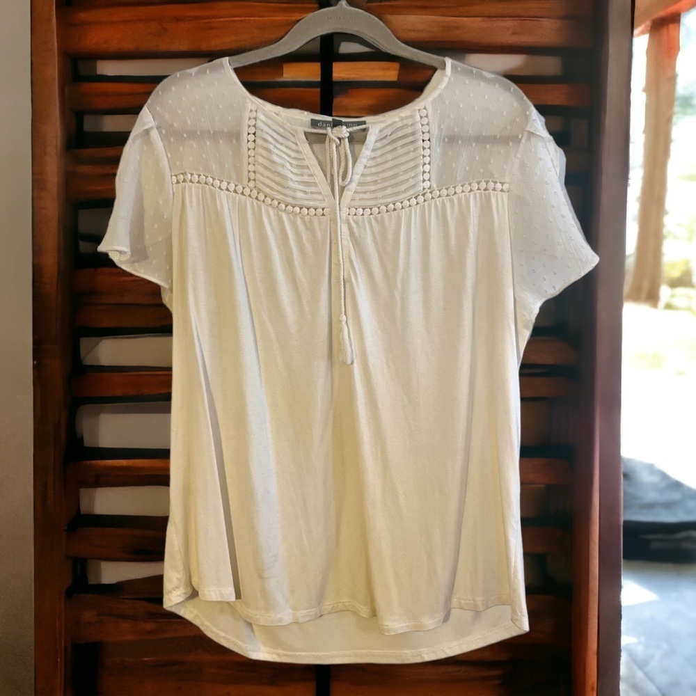Daniel Rainn Women's L Cream Swiss Dot Boho Flutter Sleeve Blouse